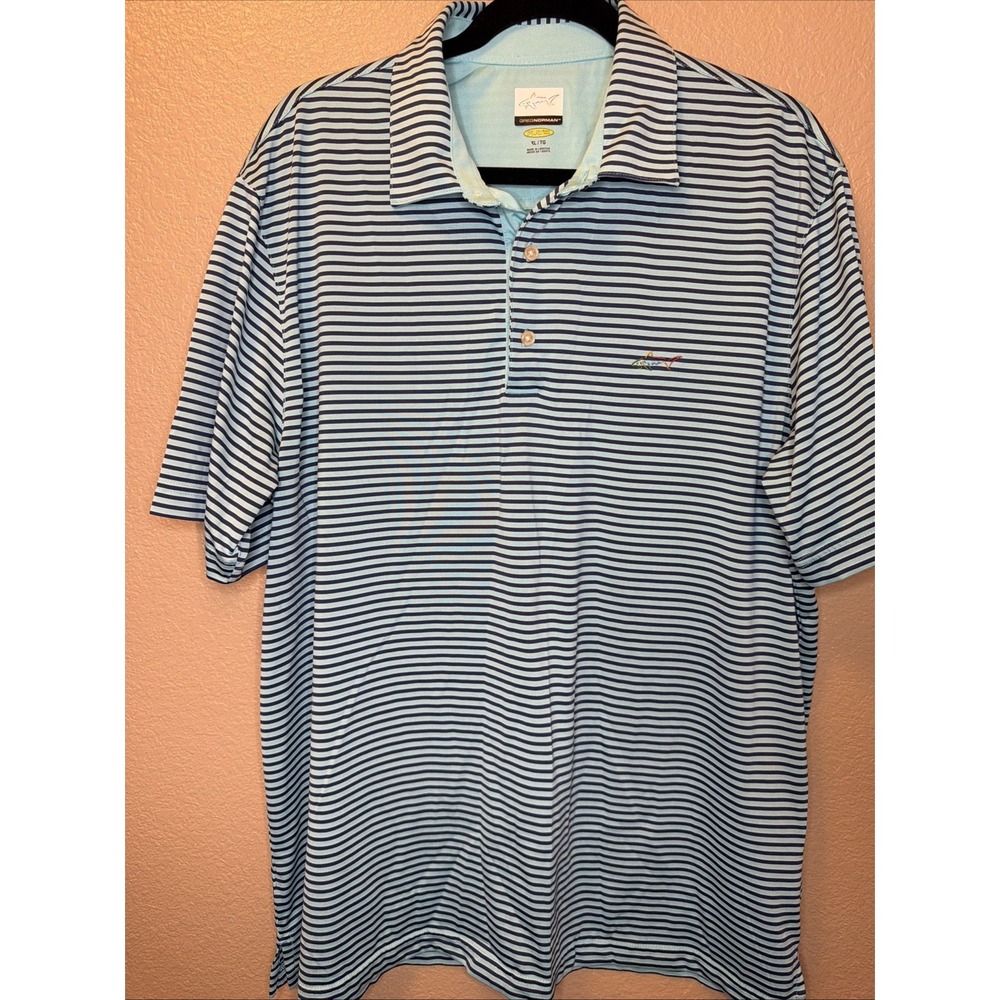 XL Greg Norman Golf Play Dry Men's Turquoise & Blue Stripe Golf Shirt